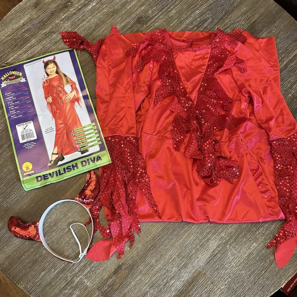 Rubie's Devilish Diva Girls Devil Costume Medium 8-10 Dress Horns Halloween